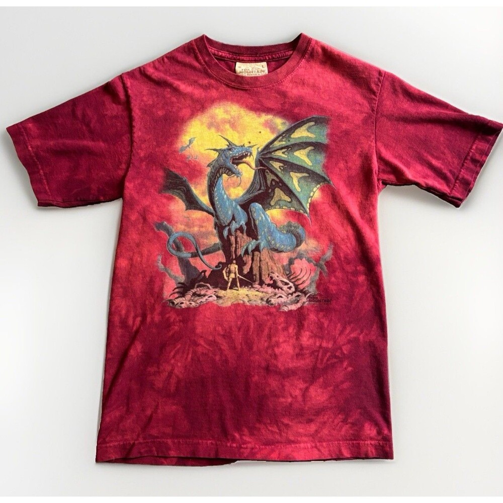 The Mountain Dragon Red Tee Shirt Kids Youth Boys Size Large Tie Dye Vintage USA